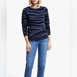 Boden Flocked Tiger/Zebra Stripe Crewneck Sweatshirt Navy